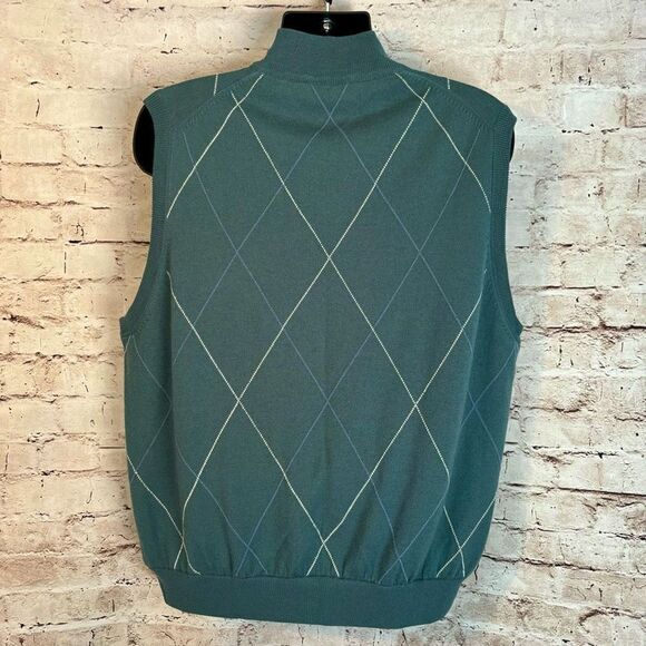 Fairway Greene Italian Merino Sweater Golf Vest Lined Zip Mock Neck Argyle L - Picture 3 of 6